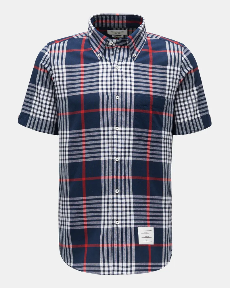 Thom Browne Herren - Kurzarmhemd Button-Bown-Kragen navy/weiß/rot kariert Navy