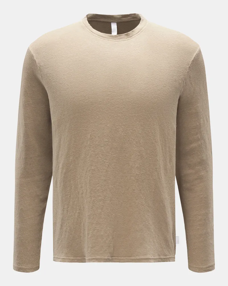 04651/ Herren - Leinen Rundhals-Longsleeve 'Linen Jersey' beige Beige