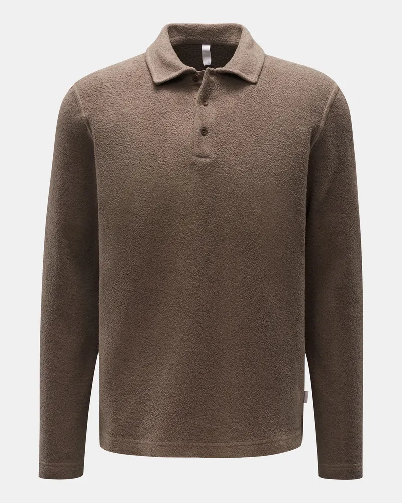 04651/ Herren - Fleece Langarm-Poloshirt taupe Taupe