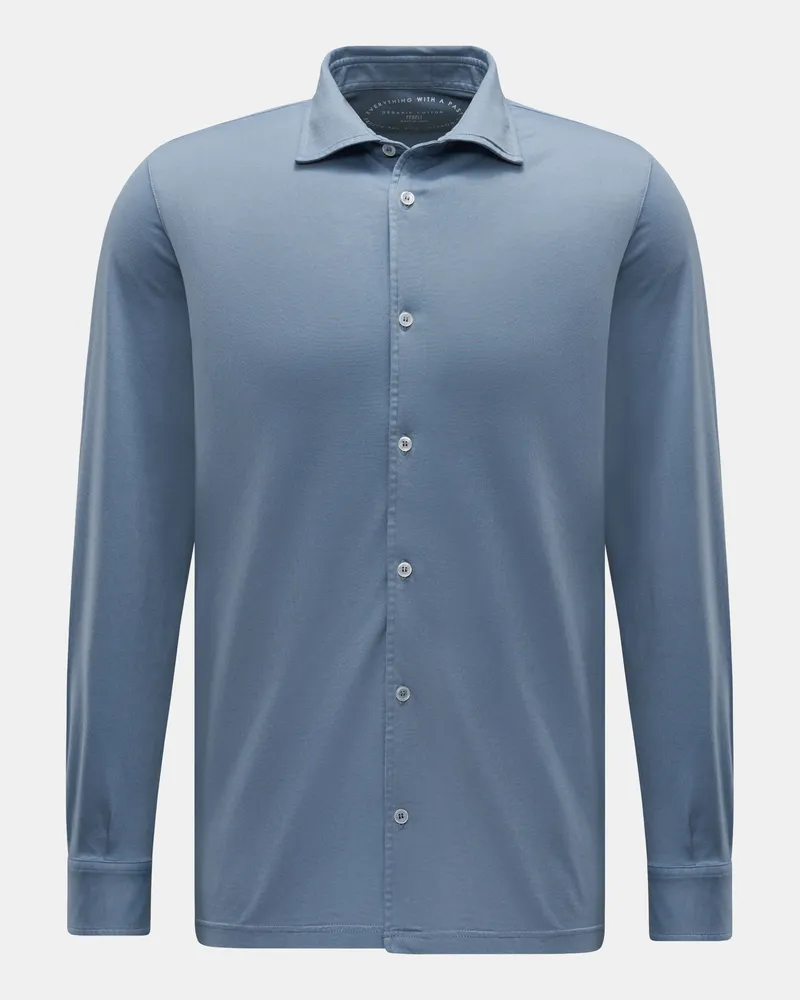 Fedeli Herren - Jersey-Hemd 'Jason' Haifisch-Kragen rauchblau Rauchblau