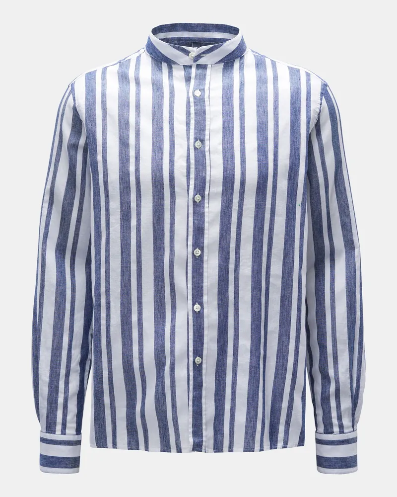 04651/ Herren - Casual Hemd 'Linen Stripe Guru' Grandad-Kragen navy/weiß gestreift Navy