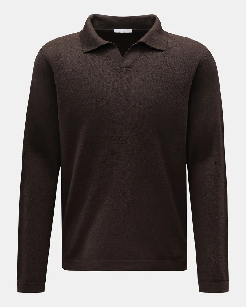 04651/ Herren - Merino Strickpolo 'Oyster' dunkelbraun Dunkelbraun
