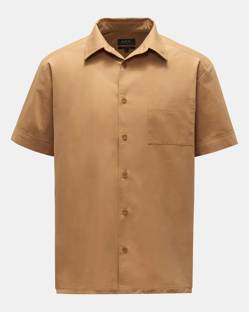 A.P.C. Herren - Kurzarmhemd schmaler Kragen hellbraun Hellbraun