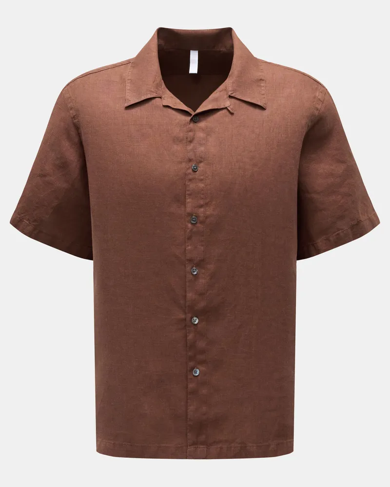 04651/ Herren - Leinen Kurzarmhemd 'Linen Cuba' Kubanischer Kragen braun Braun