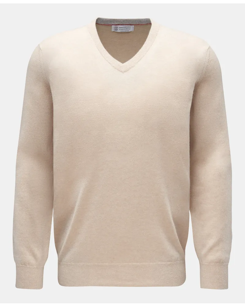 Brunello Cucinelli Kaschmirpullover mit V-Ausschnitt beige Beige