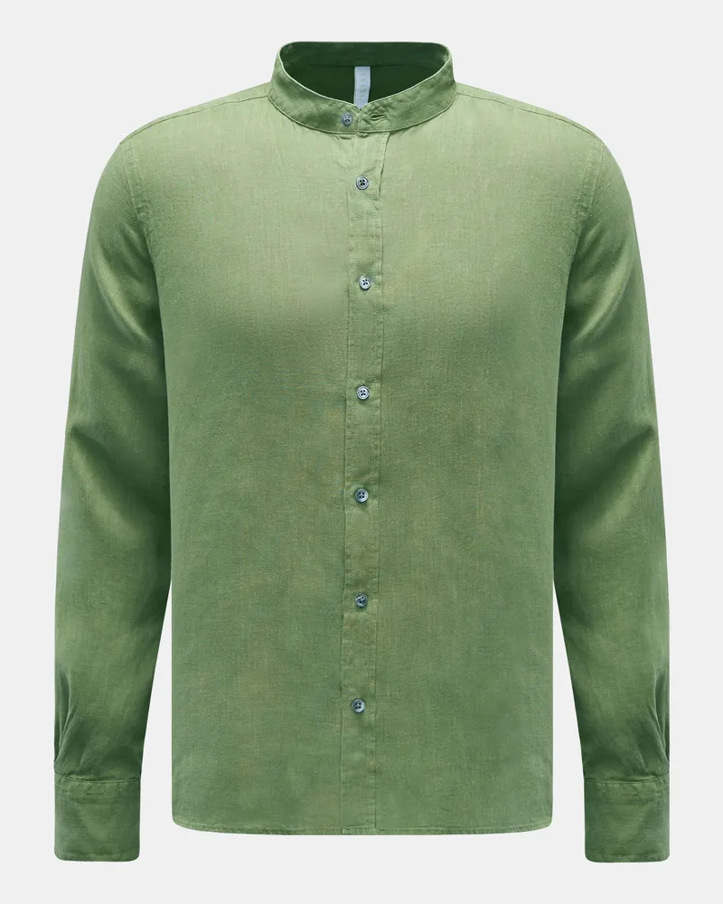 04651/ Herren - Leinenhemd 'Linen Guru' Grandad-Kragen grün Grün