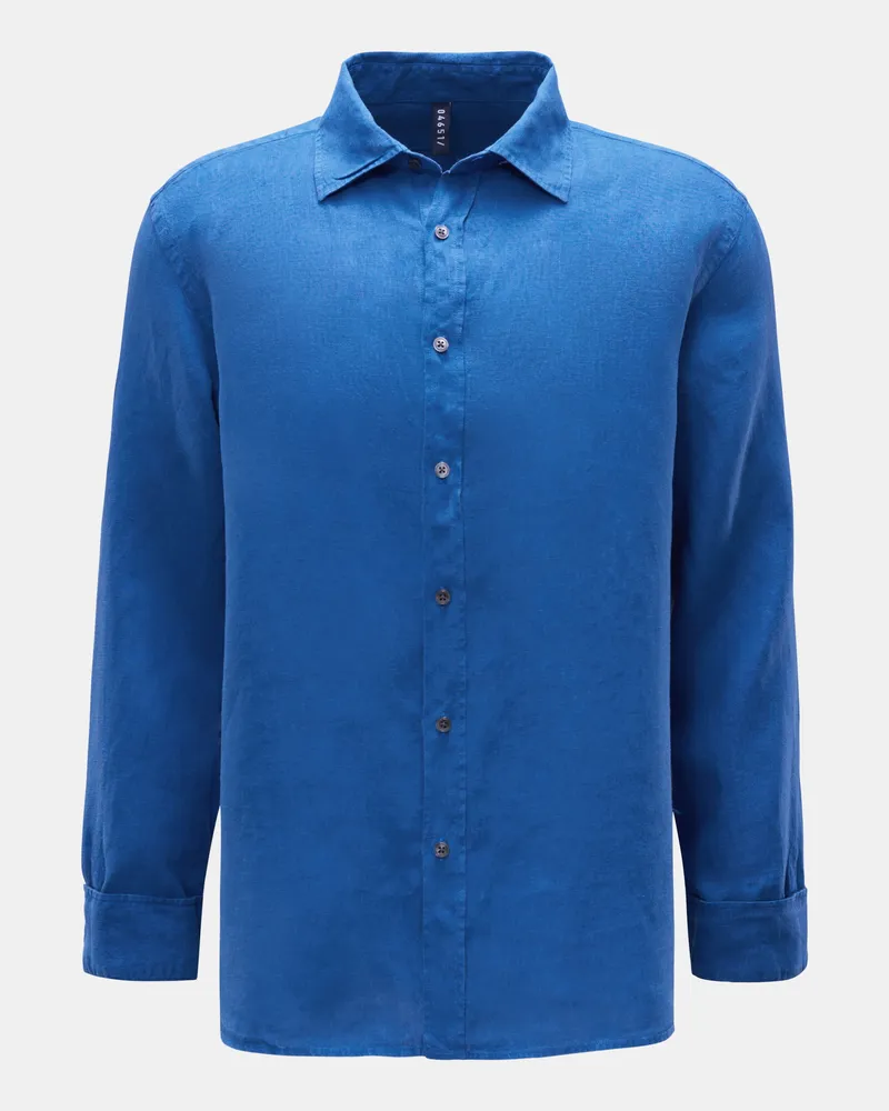 04651/ Herren - Leinenhemd Haifisch-Kragen blau Blau