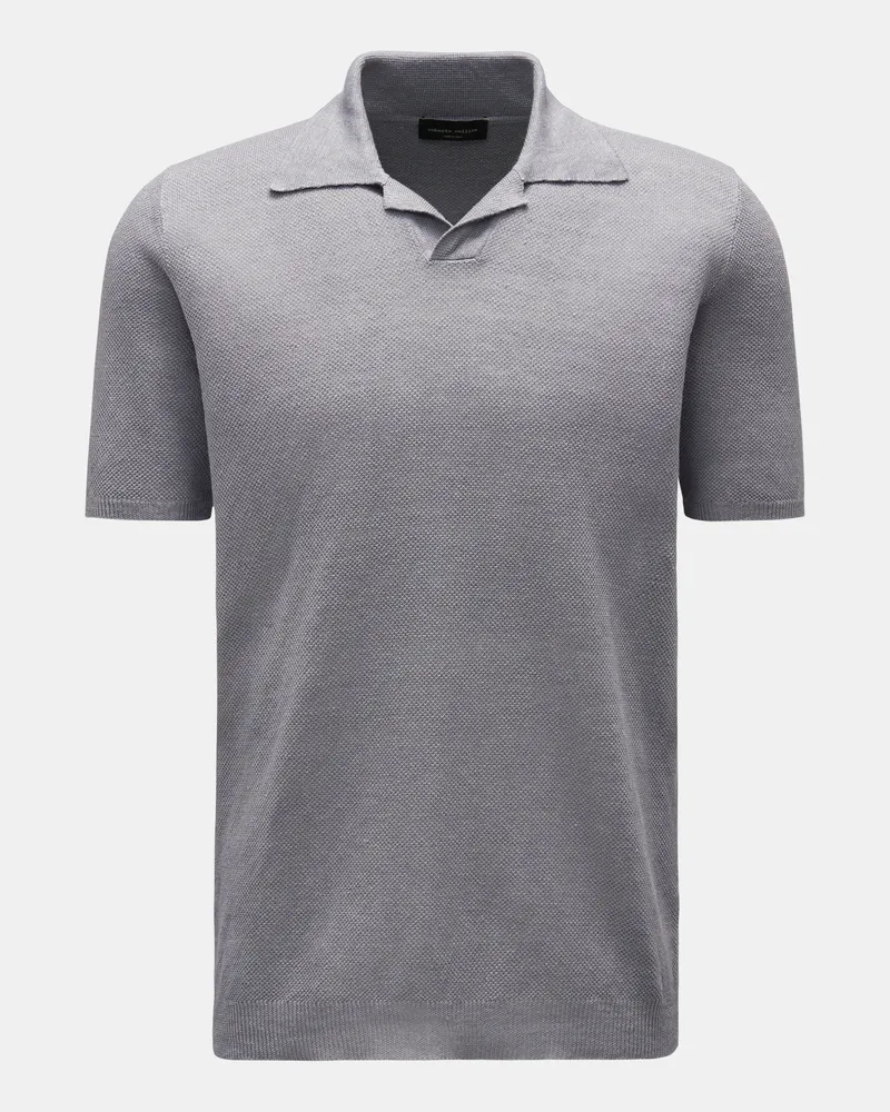 Roberto Collina Herren - Leinen Kurzarm-Strickpolo grau Grau
