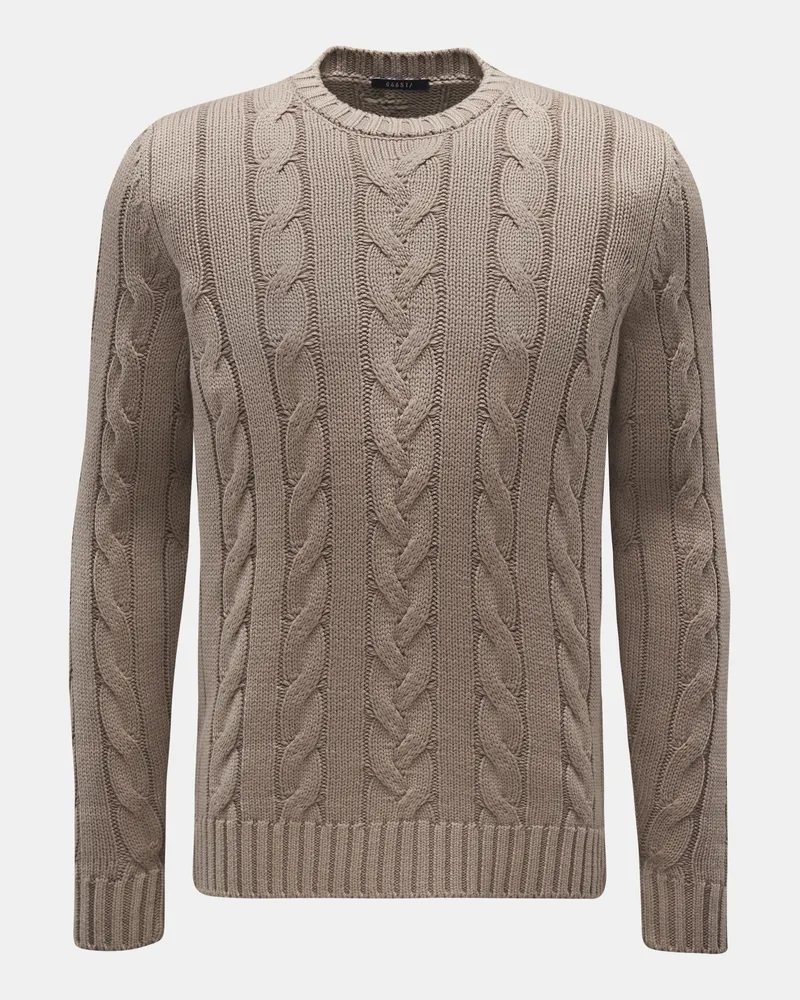 04651/ Herren - Merino Rundhalspullover 'Foggy Cable' taupe Taupe