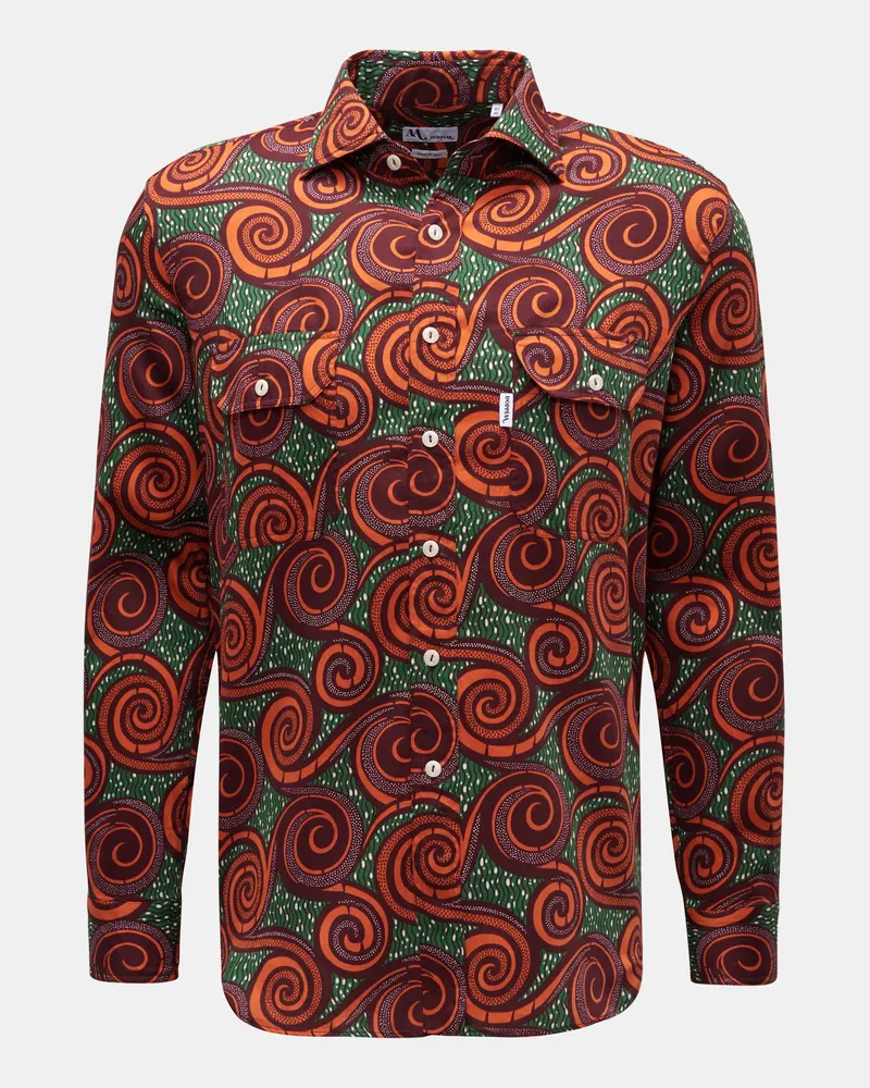 Doppiaa Herren - Casual Hemd 'Aantero' Kent-Kragen bordeaux/orange/grün gemustert Bordeaux