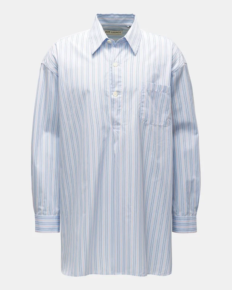 Our Legacy Herren - Popover-Hemd Kent-Kragen pastellblau/rot gestreift Pastellblau