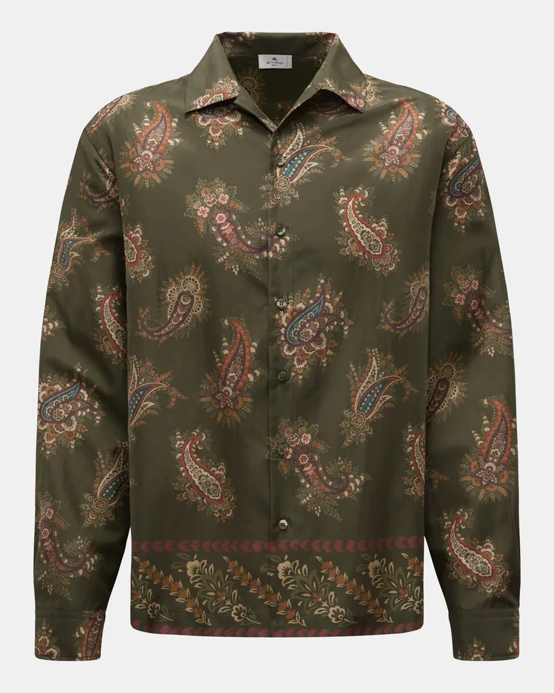 Etro Herren - Casual Hemd Kubanischer Kragen oliv/creme/rotbraun gemustert Oliv