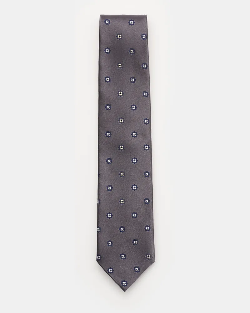 Bigli Herren - Seidenkrawatte 'Rio' dunkelgrau/navy/silbergrau floral Dunkelgrau