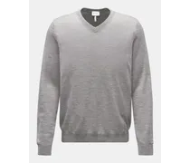 Feinstrick V-Ausschnitt-Pullover grau meliert