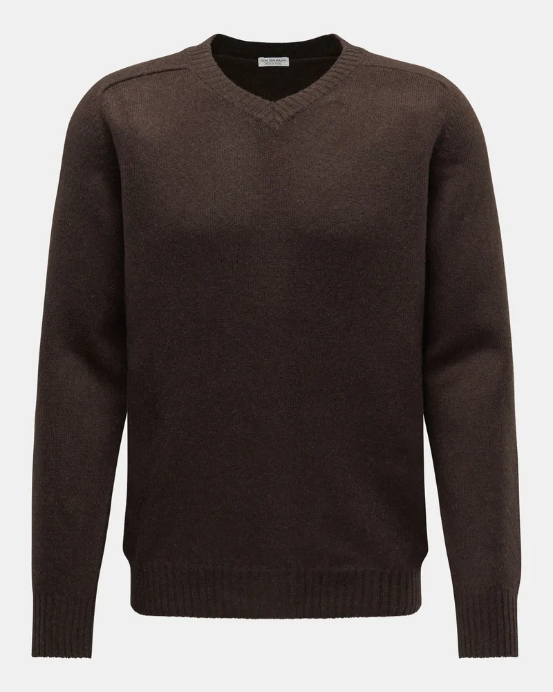 von BRAUN Herren - Cashmere V-Neck Pullover dunkelbraun Dunkelbraun