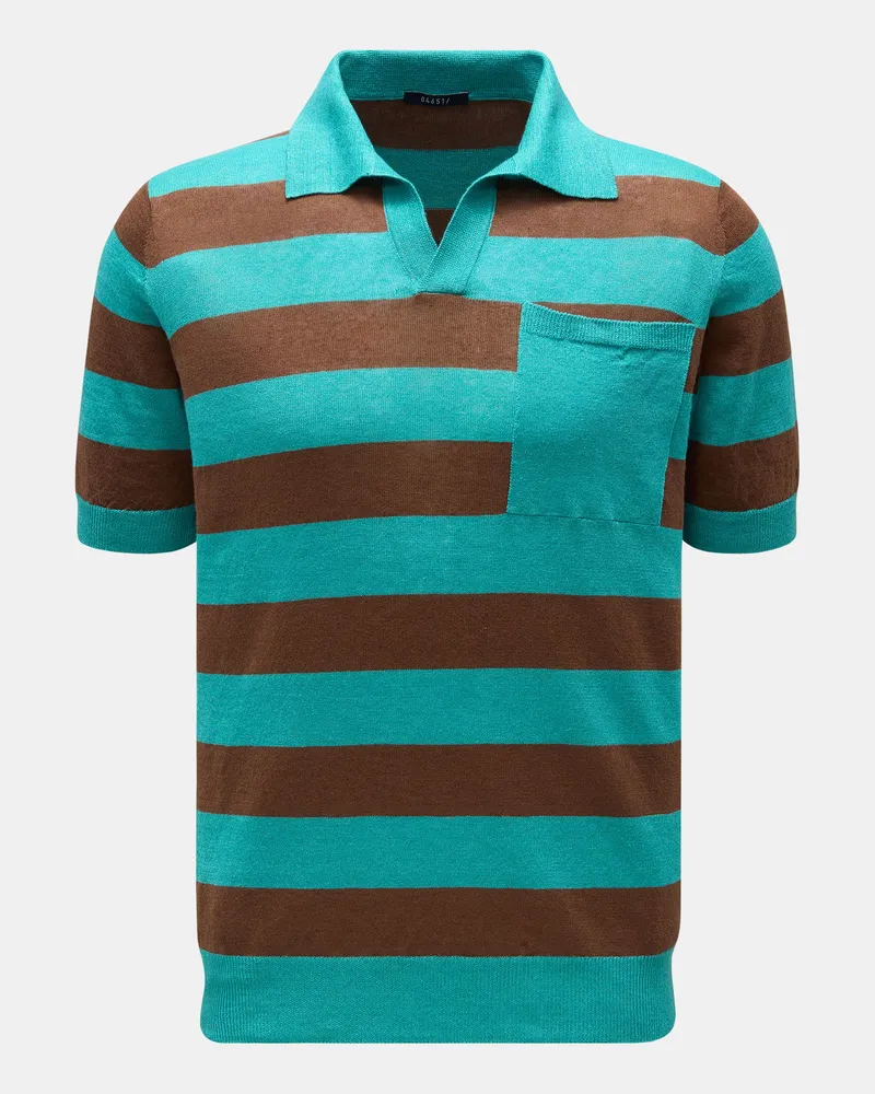 04651/ Herren - Kurzarm-Strickpolo 'Striped Polo' türkis/braun gestreift Braun