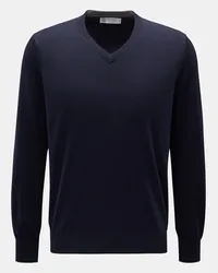 Brunello Cucinelli Feinstrick V-Ausschnitt-Pullover navy Navy