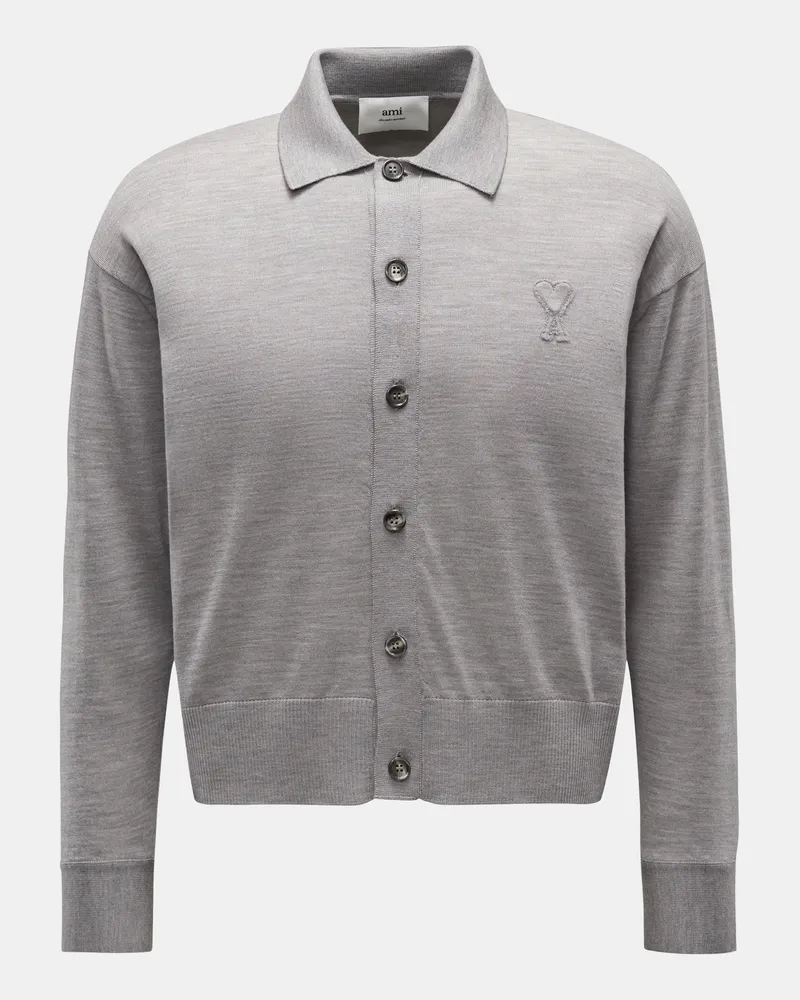 AMI Paris Herren - Merino Cardigan hellgrau meliert Hellgrau
