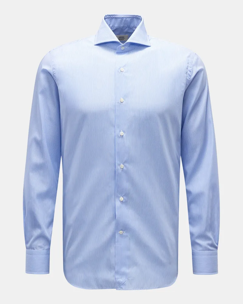 Gherardi Herren - Business Hemd Haifisch-Kragen blau/weiß gestreift Blau