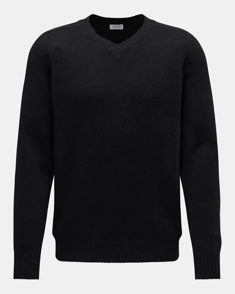 von BRAUN Herren - Cashmere V-Neck Pullover schwarz Schwarz