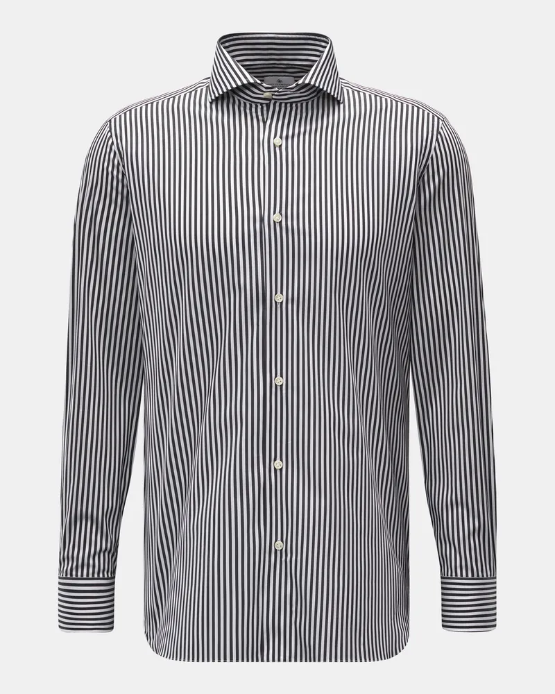 Giampaolo Viozzi Herren - Casual-Hemd Haifisch-Kragen schwarz/weiß gestreift Schwarz