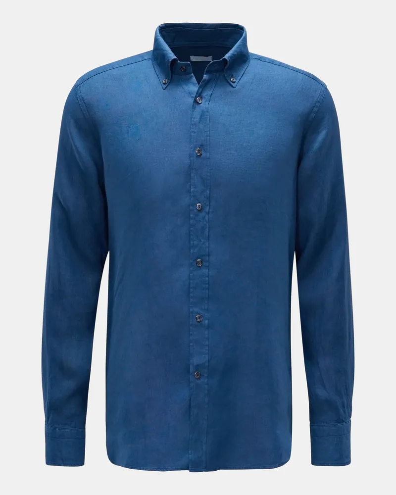 BRAUN Hamburg Herren - Leinenhemd Button-Down-Kragen dunkelblau Dunkelblau