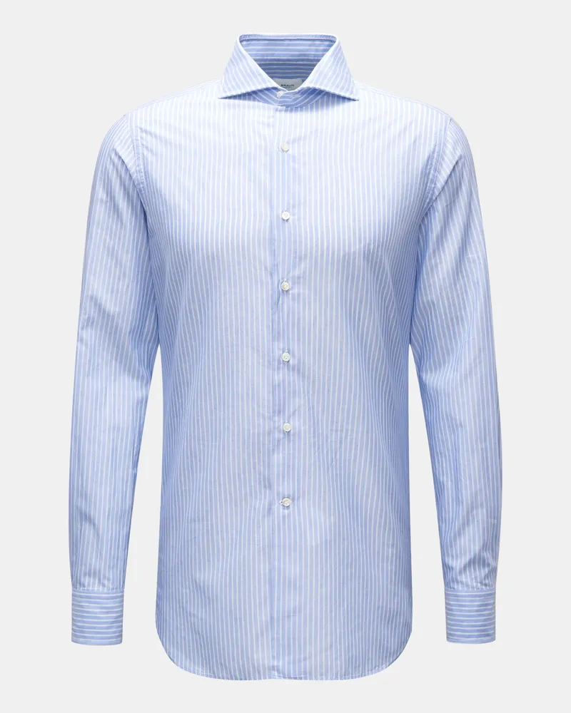 BRAUN Hamburg Herren - Casual Hemd Haifisch-Kragen hellblau/weiß gestreift Hellblau