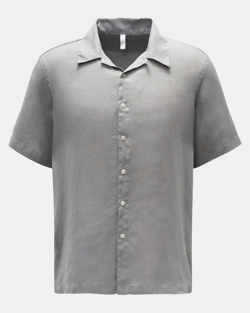 04651/ Herren - Leinen Kurzarmhemd 'Linen Cuba' Kubanischer Kragen grau Grau