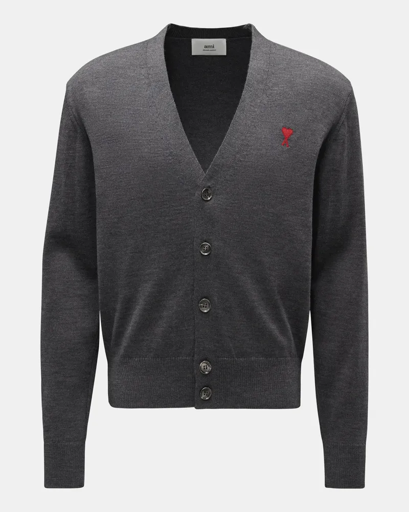 AMI Paris Herren - Merino Cardigan 'Ami de Cœur' dunkelgrau Dunkelgrau