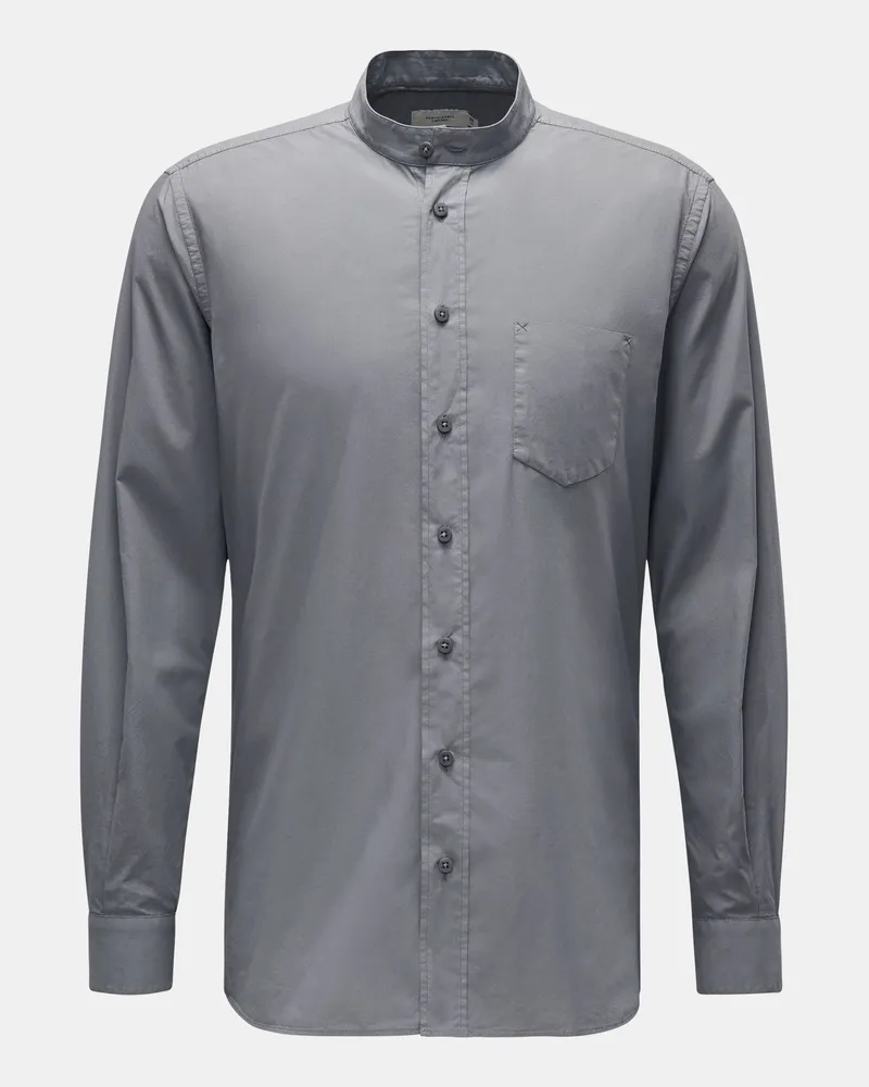 Weber+Weber Herren - Casual Hemd 'Vintage Popeline Collar Shirt' Grandad-Kragen grau Grau
