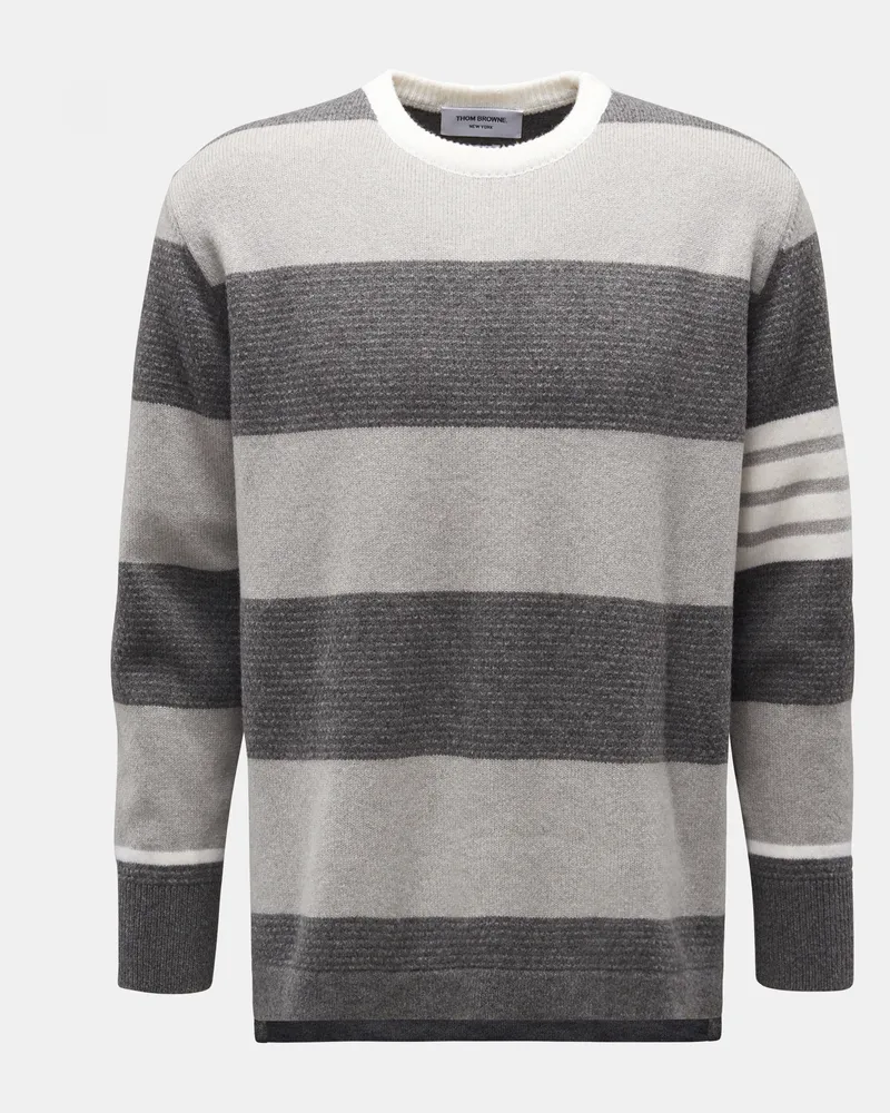 Thom Browne Herren - Rundhalspullover grau/creme gestreift Grau