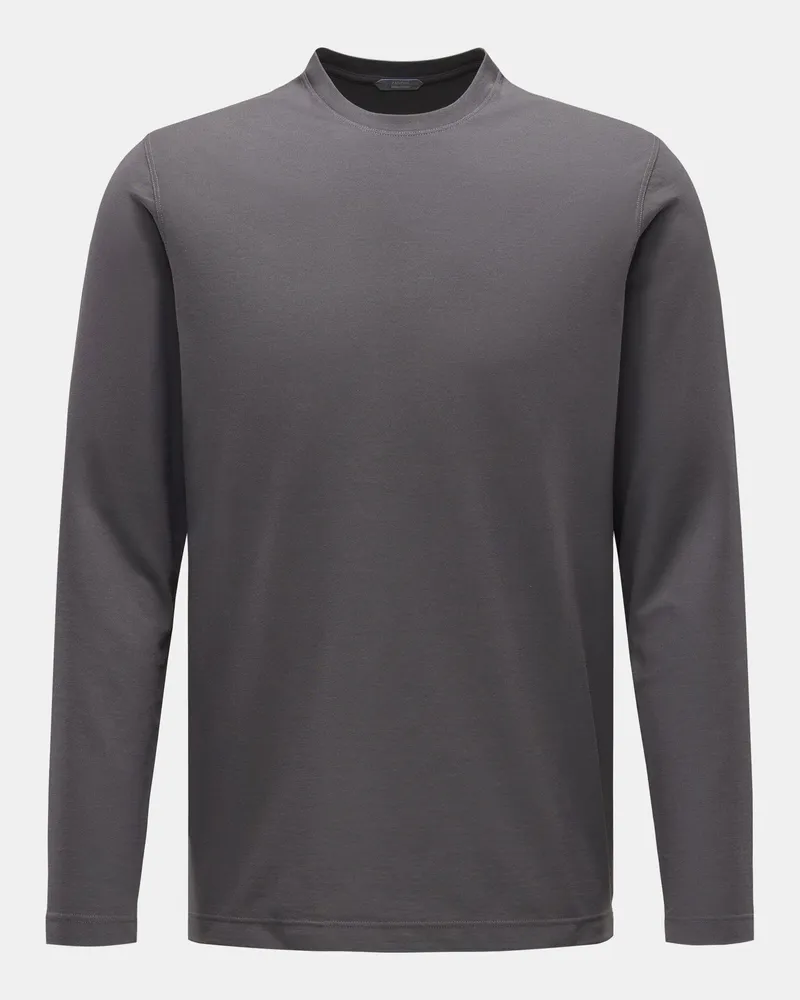 Zanone Herren - Rundhals-Longsleeve dunkelgrau Dunkelgrau