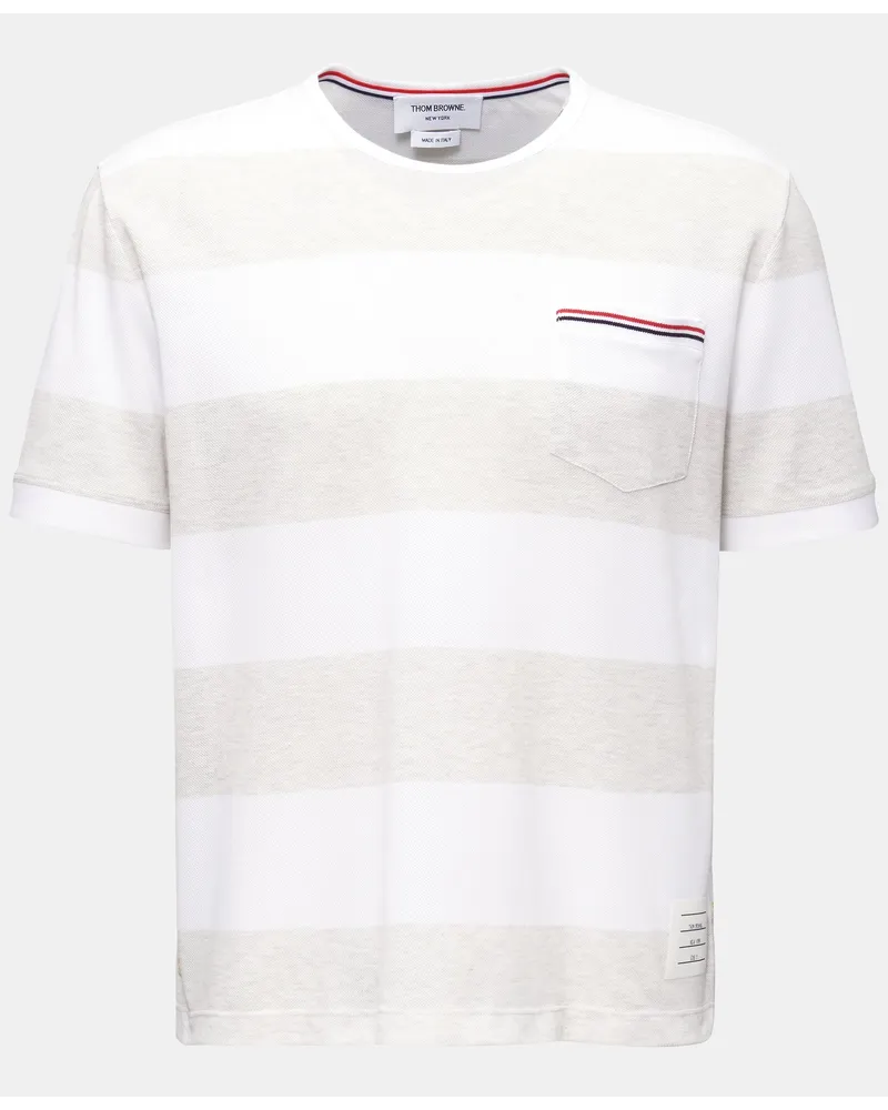 Thom Browne Rundhals-T-Shirt hellgrau/weiß gestreift Hellgrau