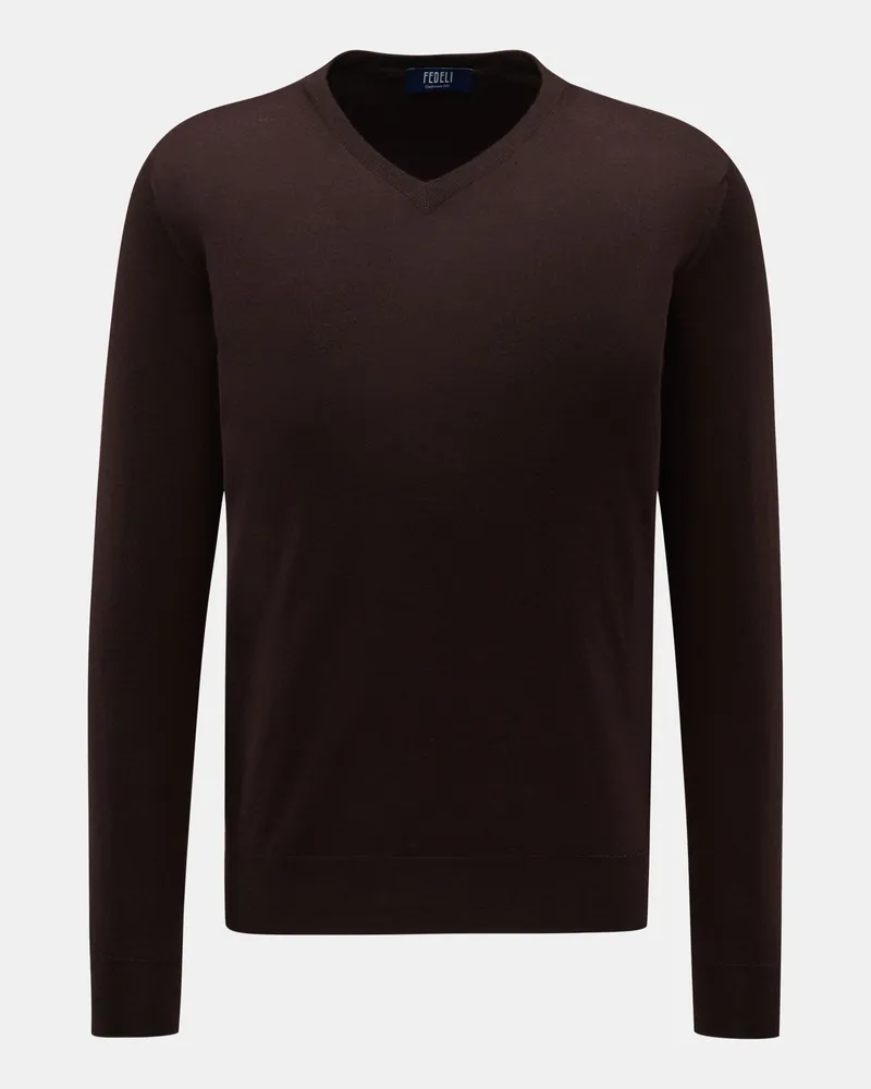 Fedeli Herren - Feinstrick V-Neck Pullover dunkelbraun Dunkelbraun