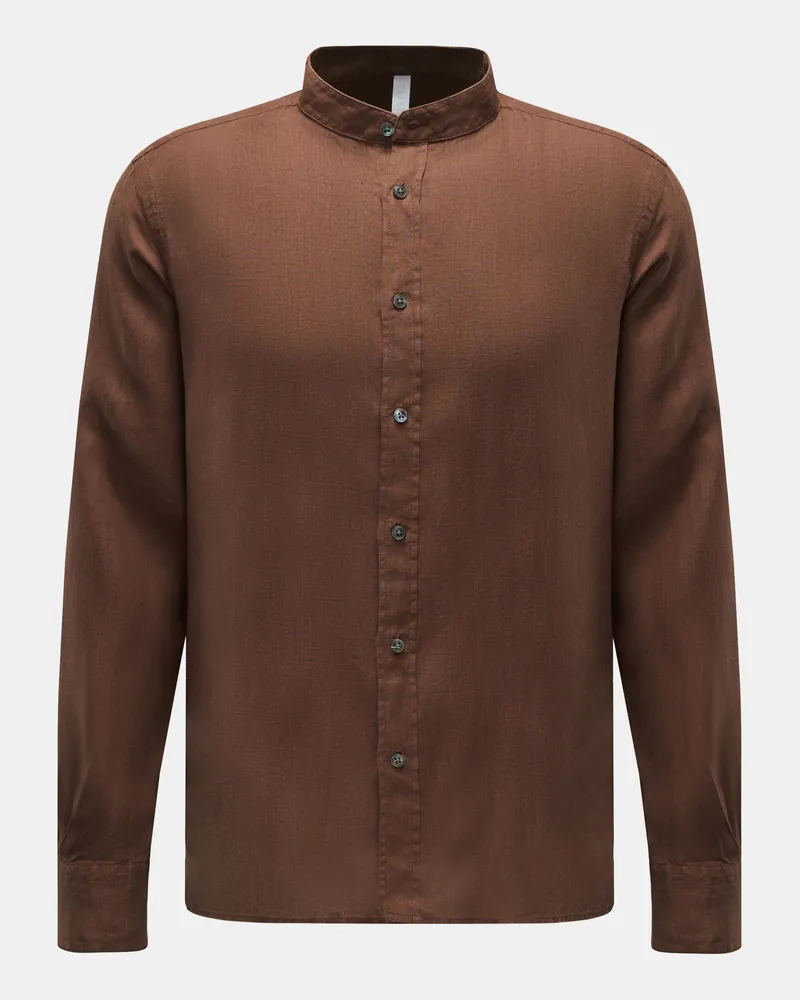 04651/ Herren - Leinenhemd 'Linen Guru' Grandad-Kragen braun Braun