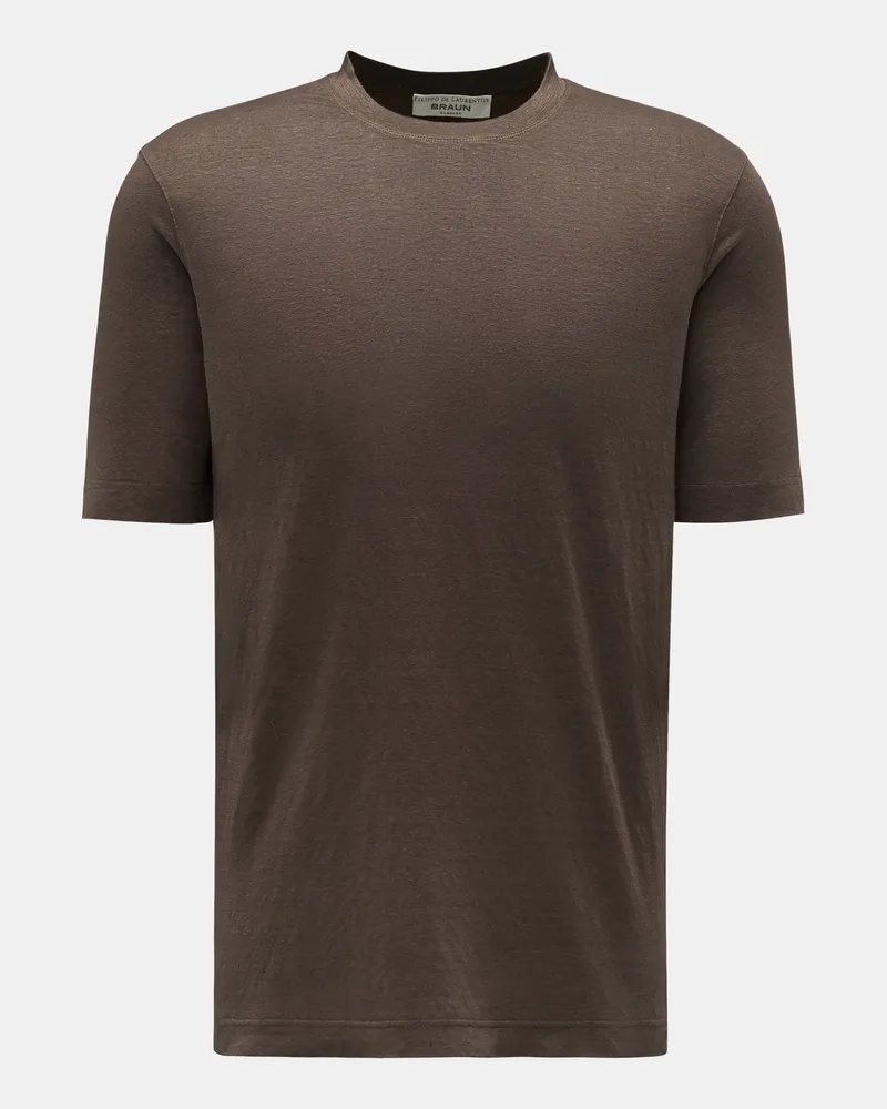 Filippo de Laurentiis Herren - Leinen Rundhals-T-Shirt 'Jerlin' dunkelbraun meliert Dunkelbraun