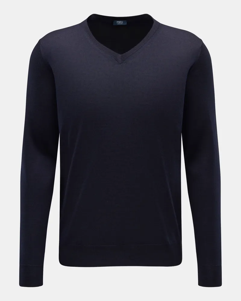 Fedeli Herren - Feinstrick V-Neck Pullover navy Navy