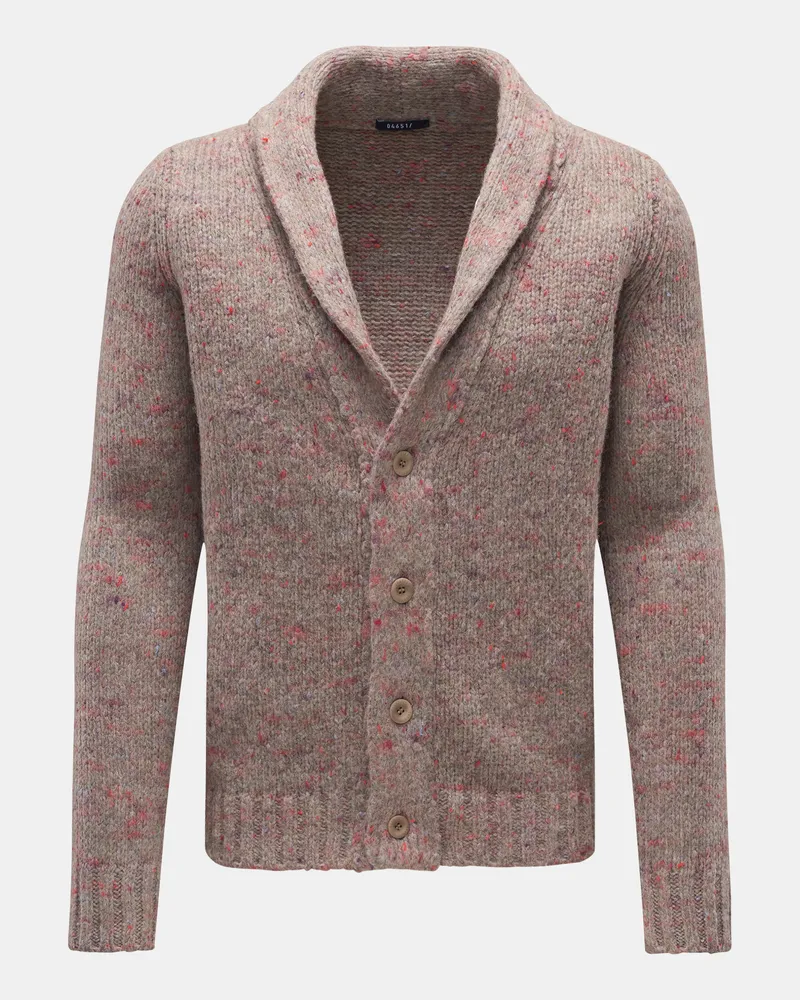 04651/ Herren - Cardigan 'Donegal' graubraun/hellrot gemustert Graubraun