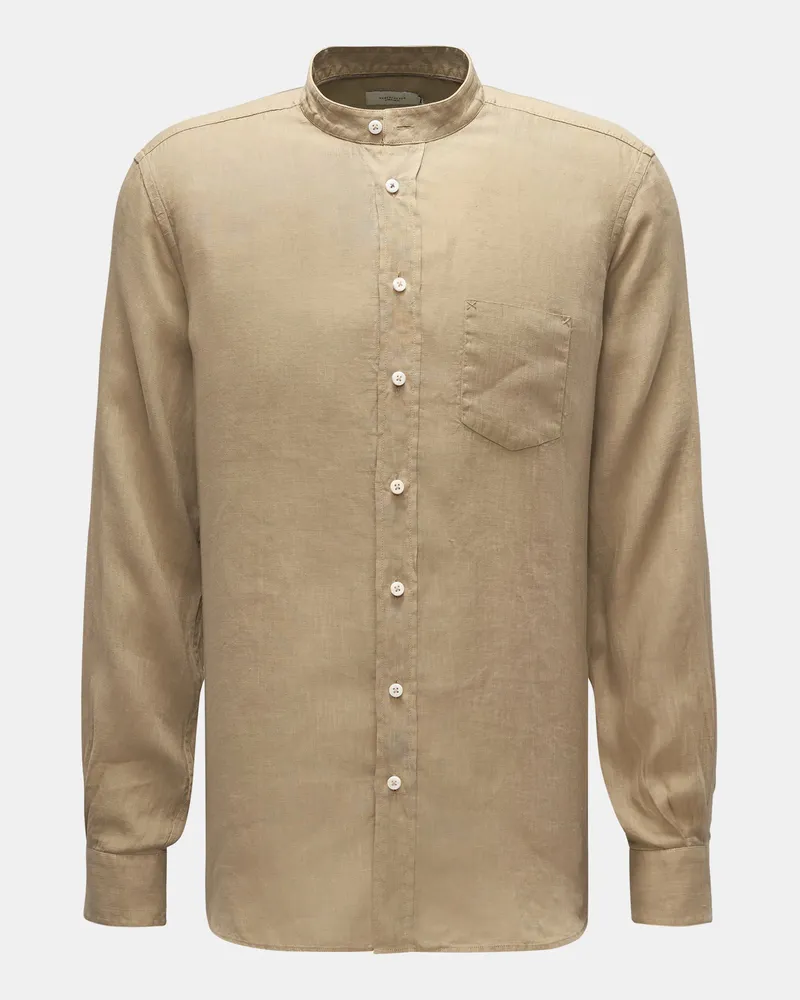 Weber+Weber Herren - Leinenhemd 'Linen Collar Shirt' Grandad-Kragen khaki Khaki