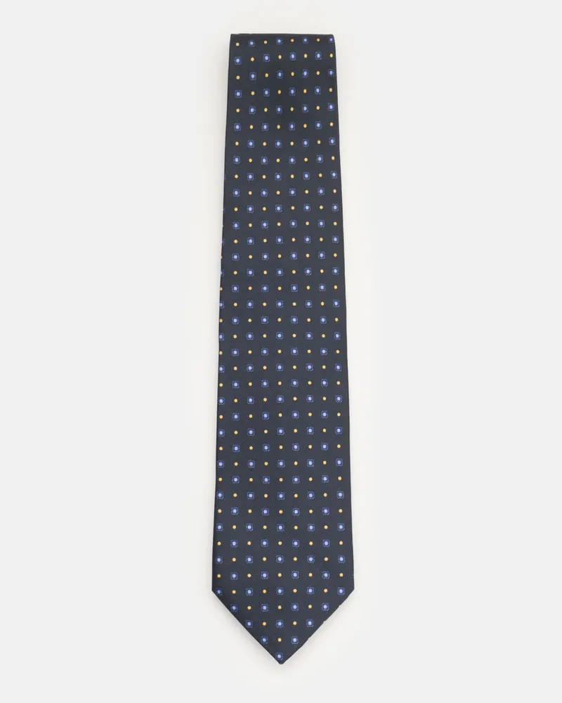 Eddy Monetti Herren - Seidenkrawatte dark navy/hellblau/gelb gemustert Dark
