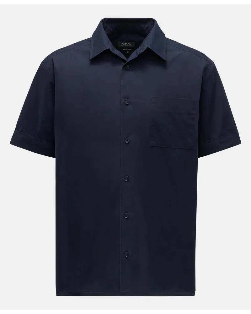 A.P.C. Kurzarmhemd schmaler Kragen navy Navy