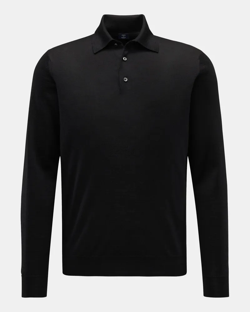 Fedeli Herren - Cashmere-Seiden-Strickpolo 'Sportman' schwarz Schwarz