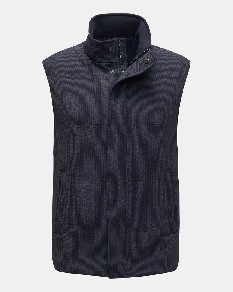 04651/ Herren - Seersucker-Weste navy/graublau gestreift Blau
