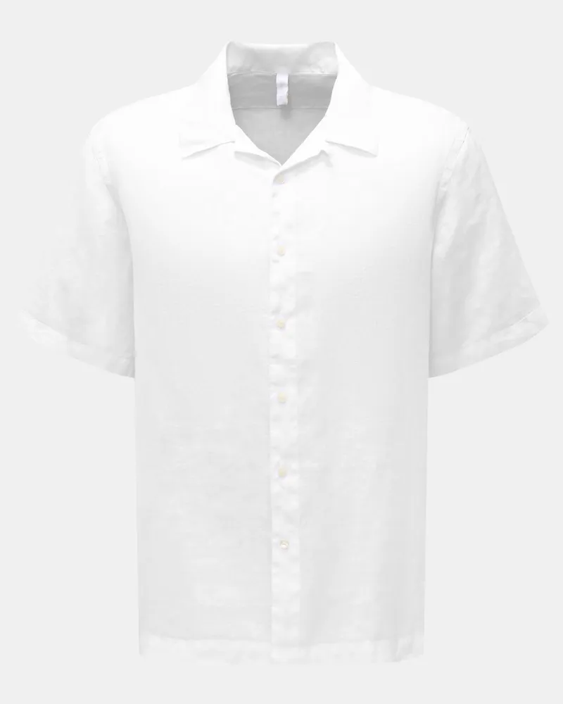 04651/ Herren - Leinen Kurzarmhemd 'Linen Cuba' Kubanischer Kragen weiß Weiß