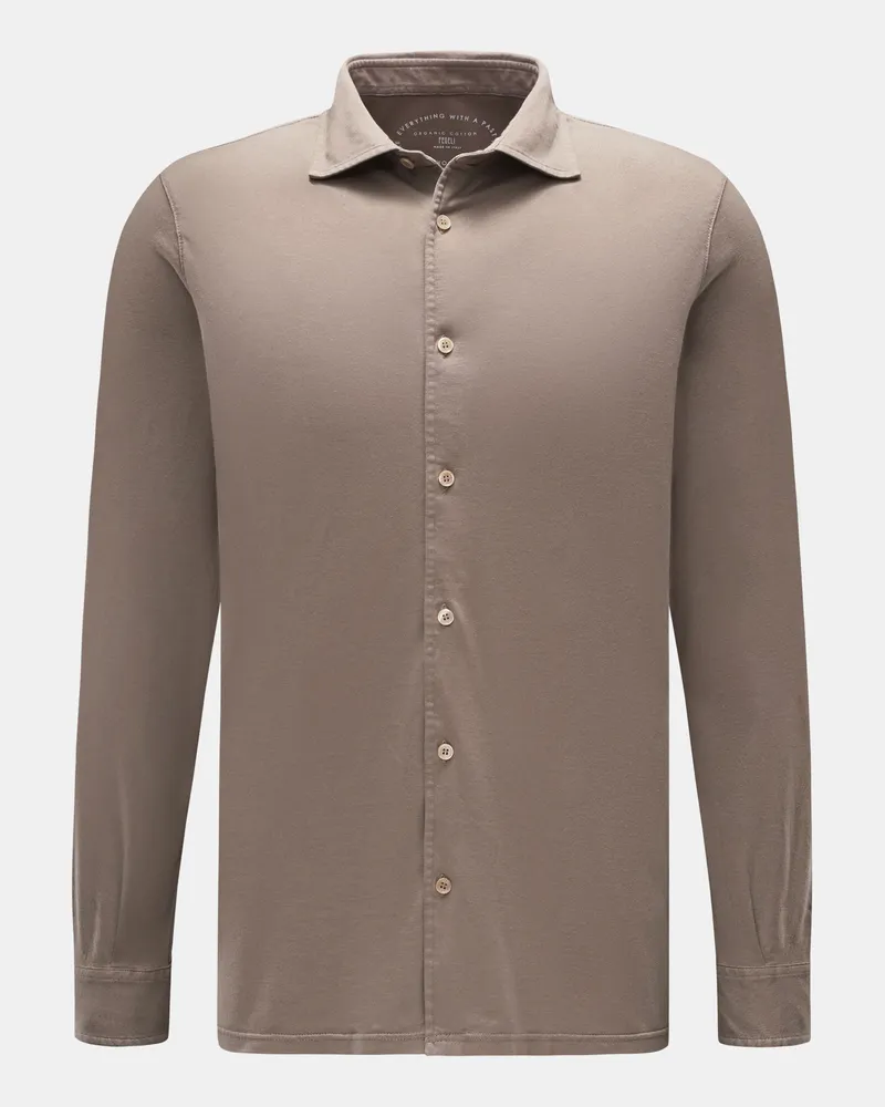 Fedeli Herren - Jersey-Hemd 'Jason' Haifisch-Kragen taupe Taupe