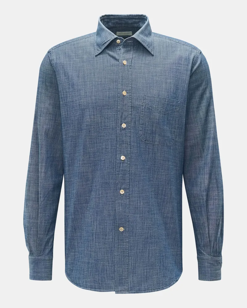 Glanshirt Herren - Casual Hemd schmaler Kragen rauchblau Rauchblau