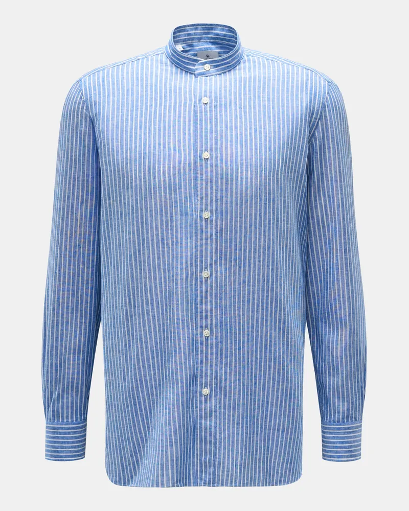 Giampaolo Viozzi Herren - Casual Hemd Grandad-Kragen blau/weiß gestreift Blau