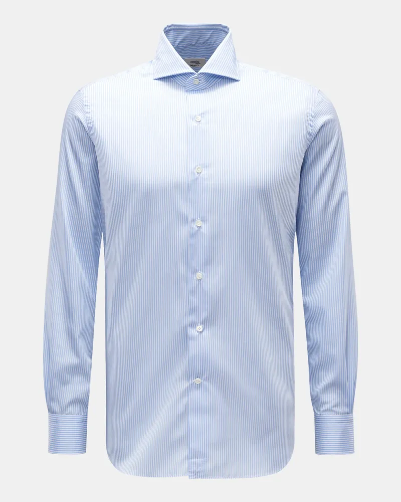 Gherardi Herren - Casual Hemd Haifisch-Kragen hellblau/weiß gestreift Blau