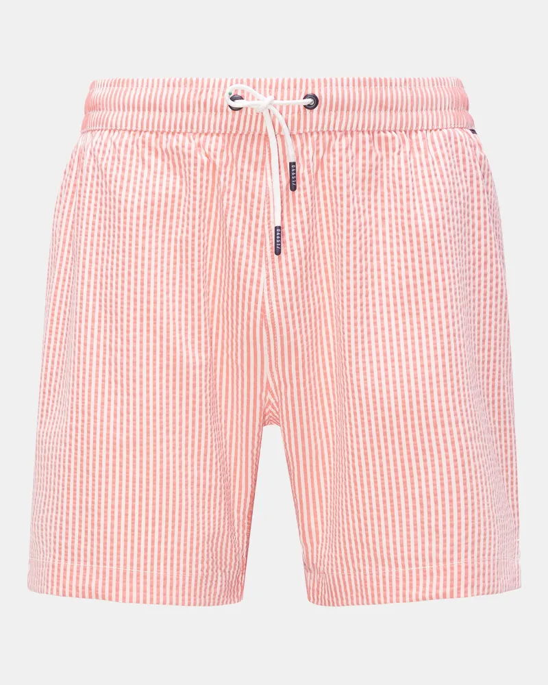 04651/ Herren - Seersucker-Badeshorts 'Seersucker Swim' orange/weiß gestreift Orange