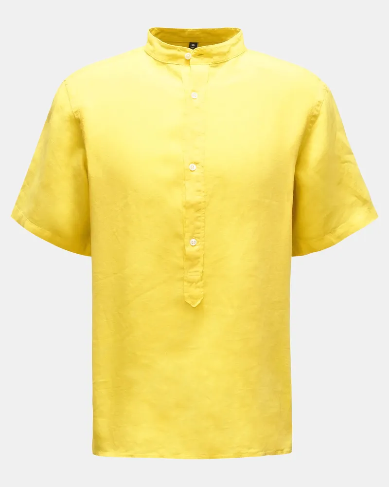 04651/ Herren - Popover-Kurzarmhemd 'Linen Guru' Grandad-Kragen gelb Gelb
